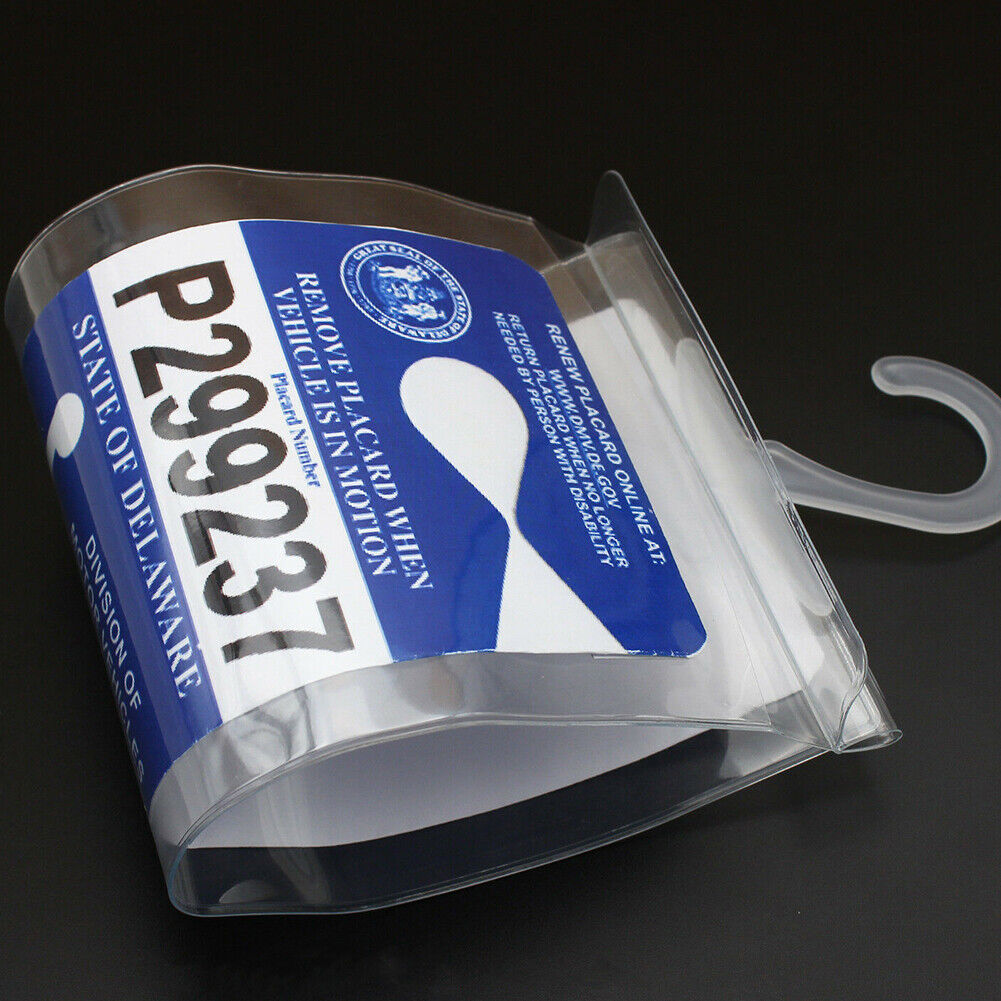 US Handicap Placard Holder Disabled Parking Permit Protector Mirror Tag Hang