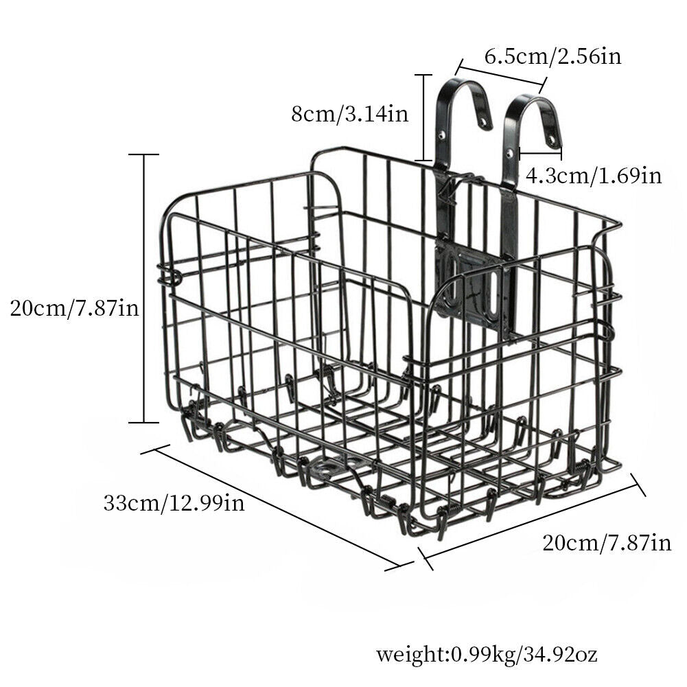 US 1-2 Pack Folding Rear Bike Basket Wire Mesh Fold-Up Detchable Front Rear Bag