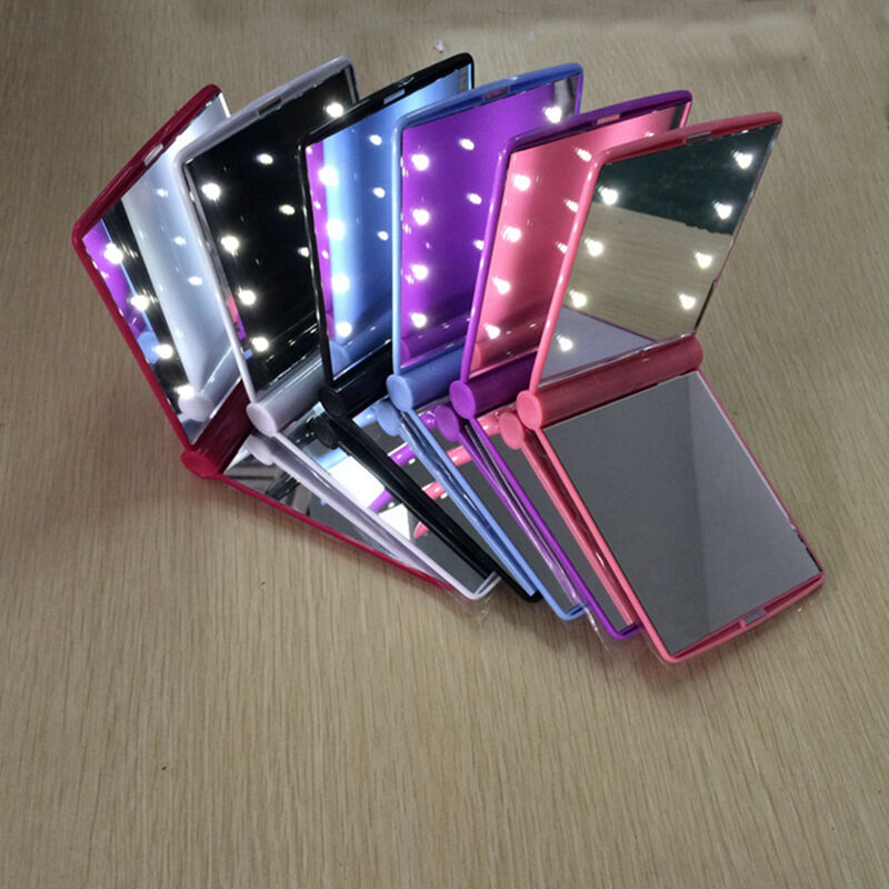 Makeup Cosmetic Folding Portable Compact Pocket Mirror with 8 LED Lights Lamps
