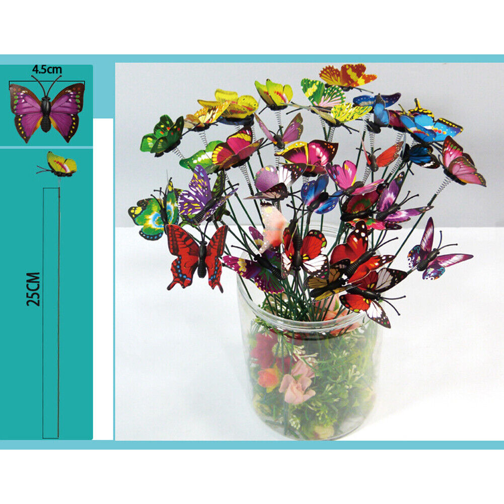 US100-200 Pack Butterfly Stakes Outdoor Yard Planter Flower Pot Bed Garden Decor