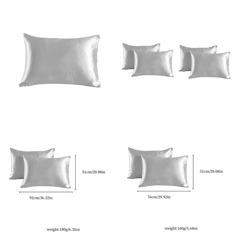 US 2Pairs Luxury Bed Pillow Case Cushion Cover Soft Smooth Satin Silk Pillowcase
