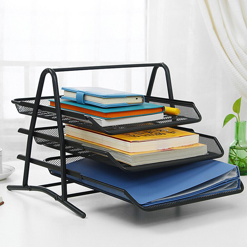 US Mesh Notebook Letter Tray 3 Tier Desk Organizer For Office Supplies Folders