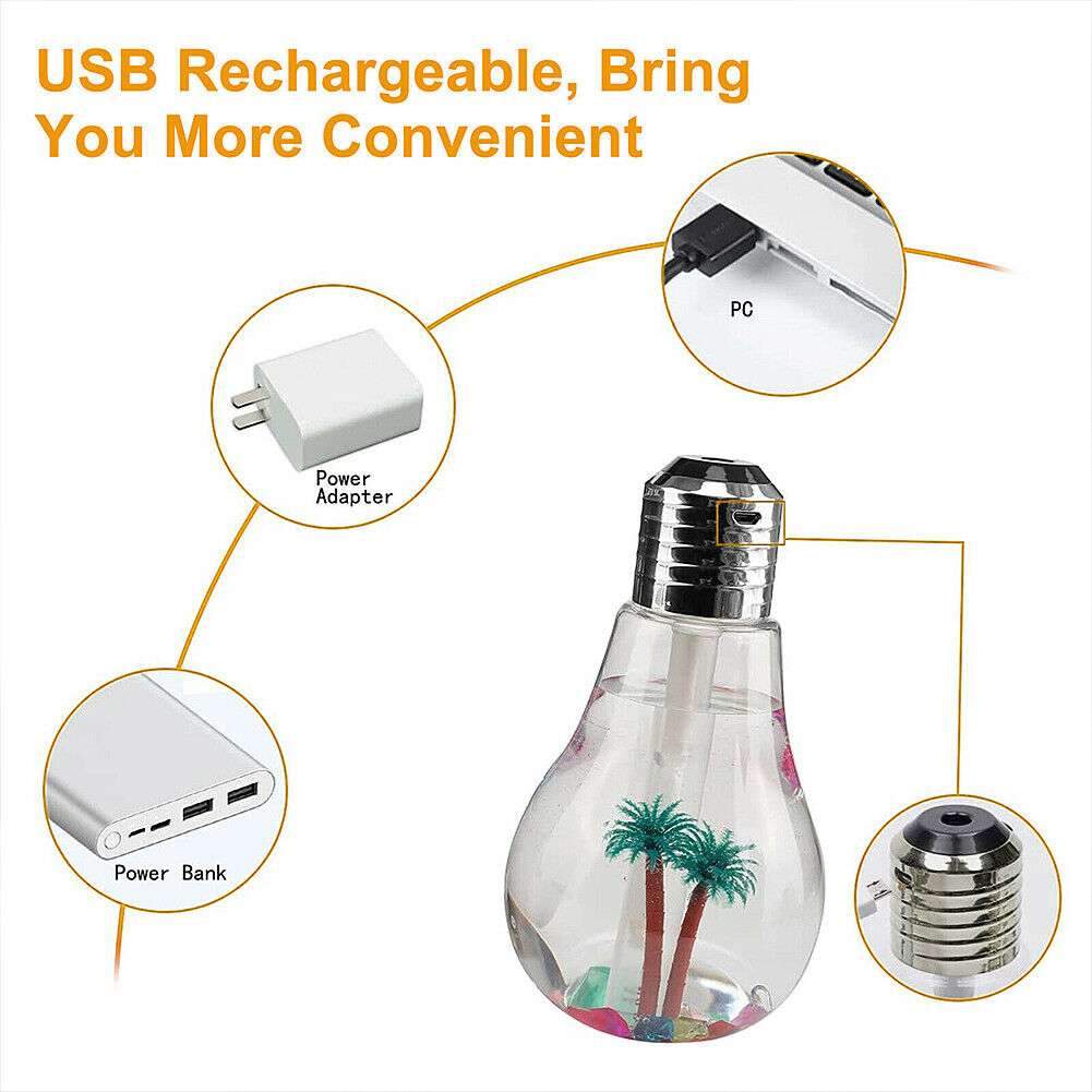 US 1-2 Pack USB Desktop Bulb Air Humidifier Essential Oil Diffuser Aromatherapy
