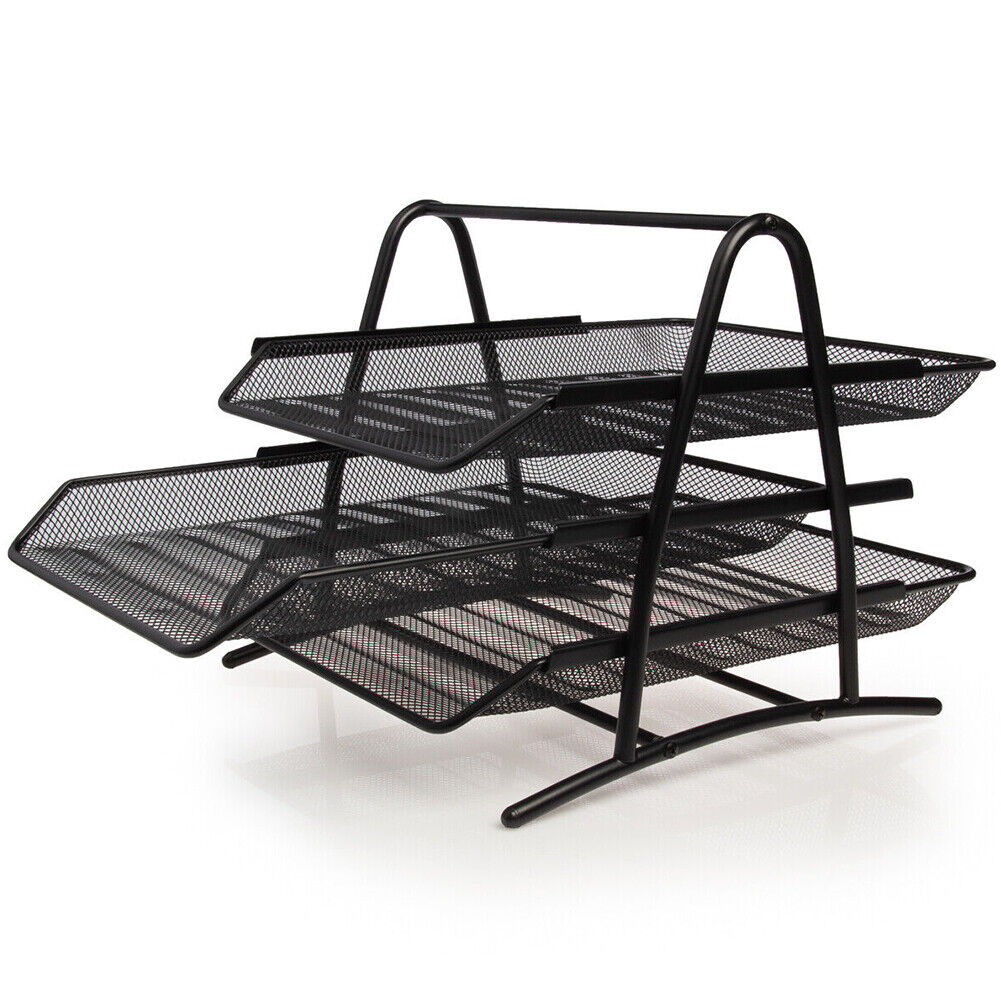 US Mesh Notebook Letter Tray 3 Tier Desk Organizer For Office Supplies Folders