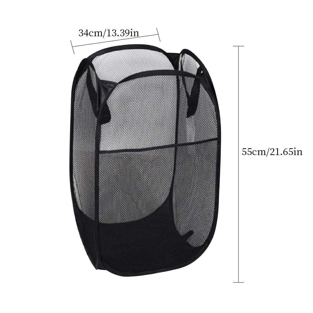 US 1-2 Pcs Laundry Baskets Foldable Pop Up Tidy Mesh Washing Laundry Basket Bag