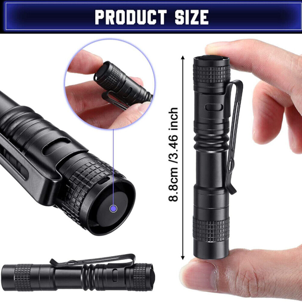 US 1-2 Pack Mini LED Flashlight Pocket Pen Ultra Bright Handheld for Camping