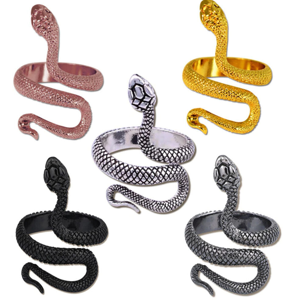 US 1-2 Stainless Steel Ring Snake Gothic Jewelry Retro Animal Adjustable Unisex