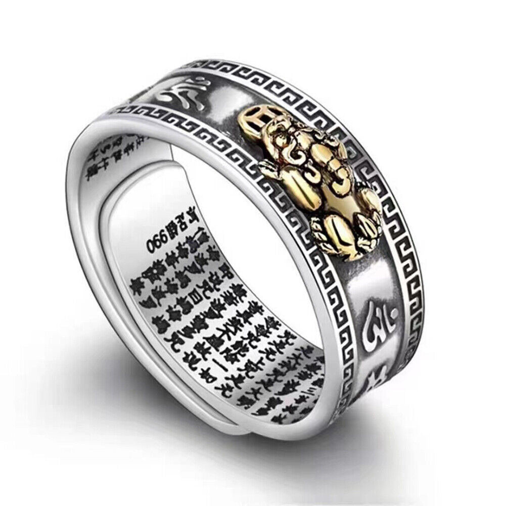 US 3-6 Pack Feng Shui Pixiu Mani Mantra Adjustable Ring Wealth Ring Lucky
