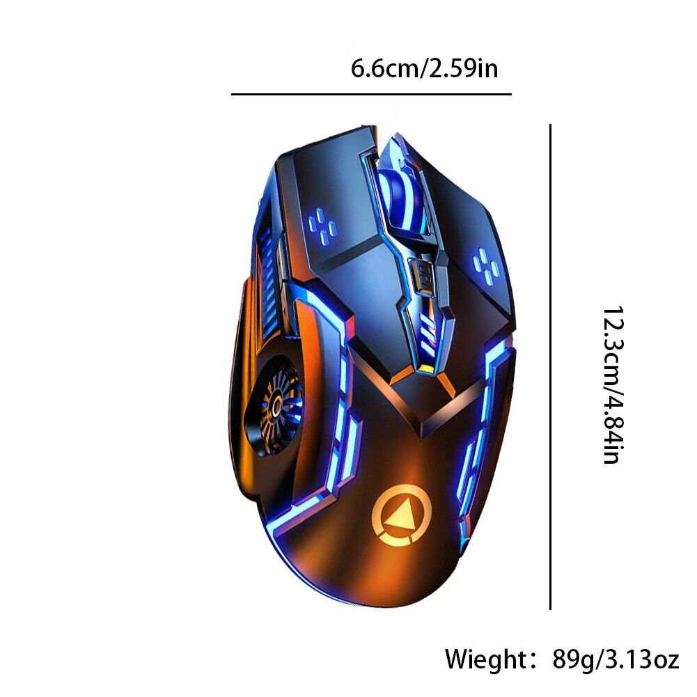 US 1-2 Pcs Wireless Mouse Gaming Rechargeable Cordless 7 Color LED Backlit PC