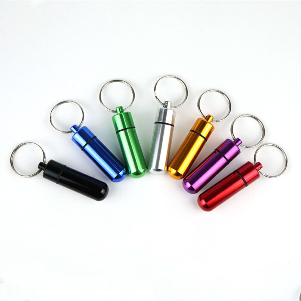 US 6-12 Aluminum Metal Pill Box Case Organizer Keychain Outdoor Medicine Bottle