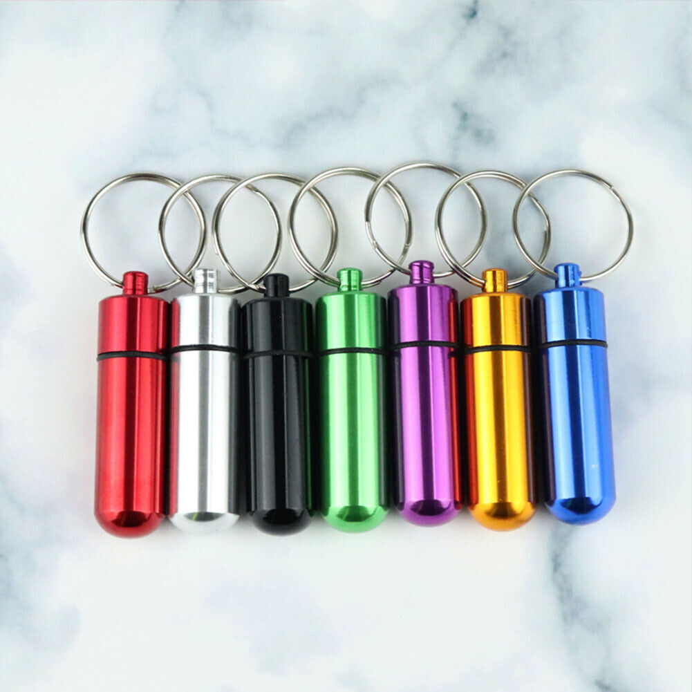 US 6-12 Aluminum Metal Pill Box Case Organizer Keychain Outdoor Medicine Bottle