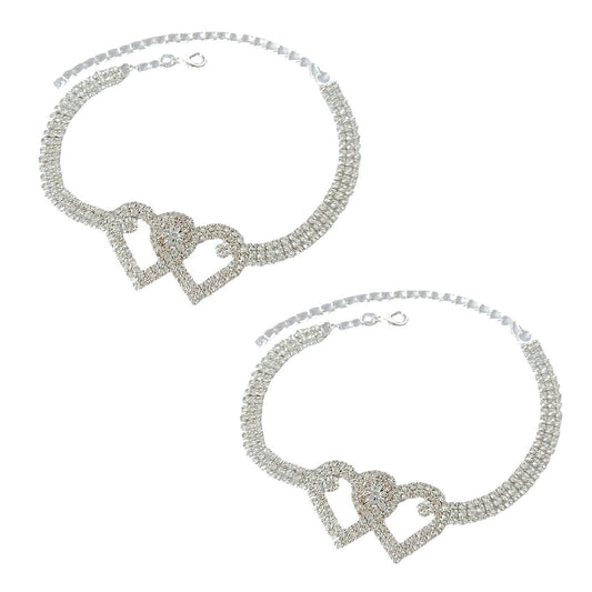 US 2-4 Pack Love Chain Double Heart Anklet Bracelet Bling Crystal Ankle Barefoot