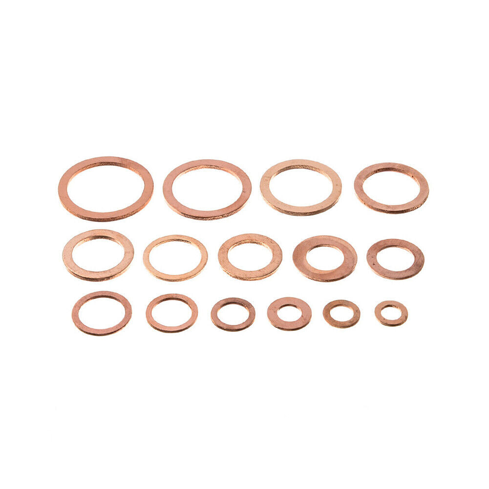 US150-300 M5-M22 Copper Crush Washer Gasket Set Flat Ring Seal Assortment Kit
