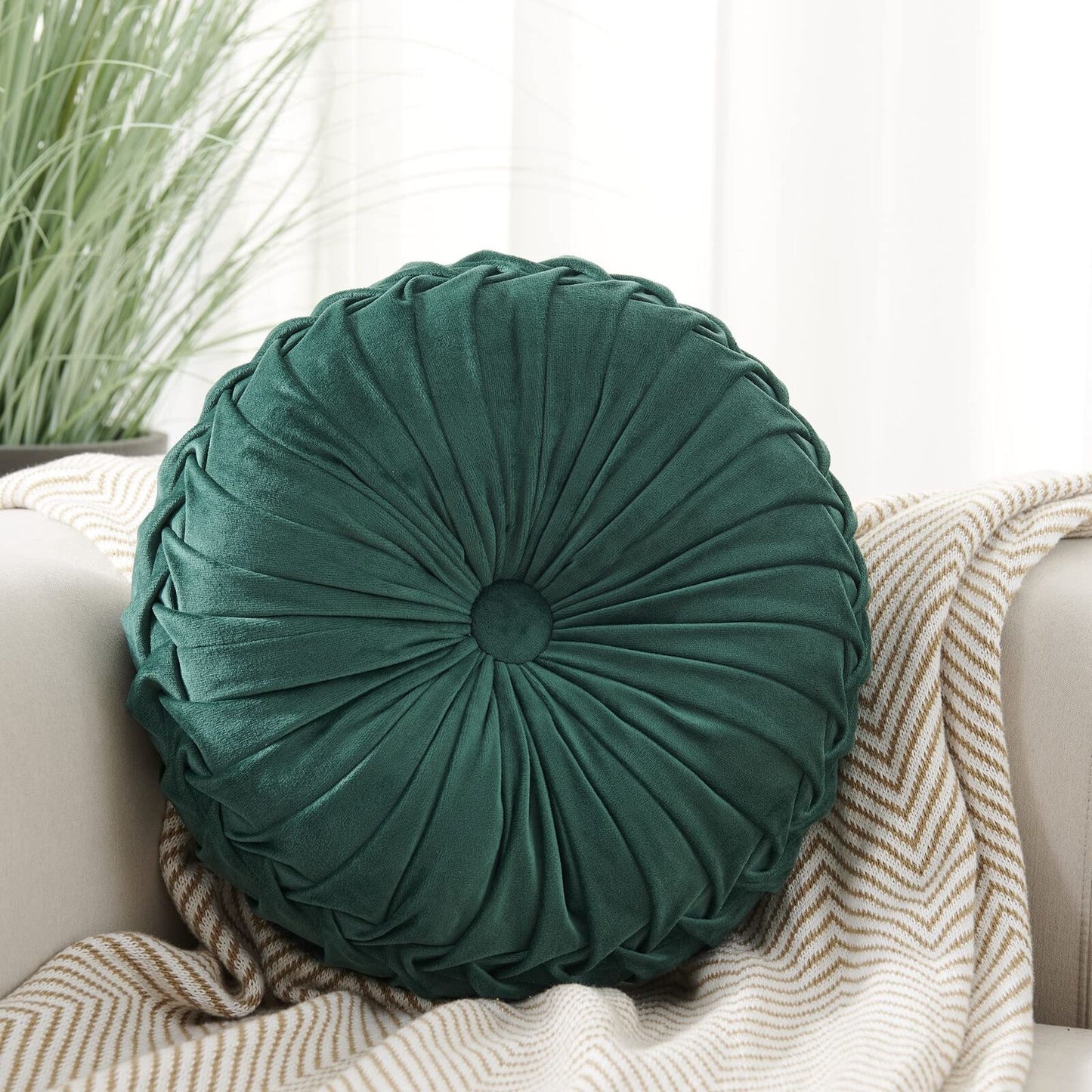 Round Throw Pillow Round Velvet Pillow Pleated Round Filled Pillow