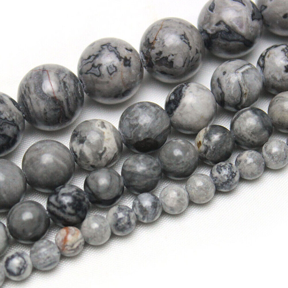 US 6/8/10mm Natural Stone Map Jasper Beads Round Spacer For Jewelry Making DIY