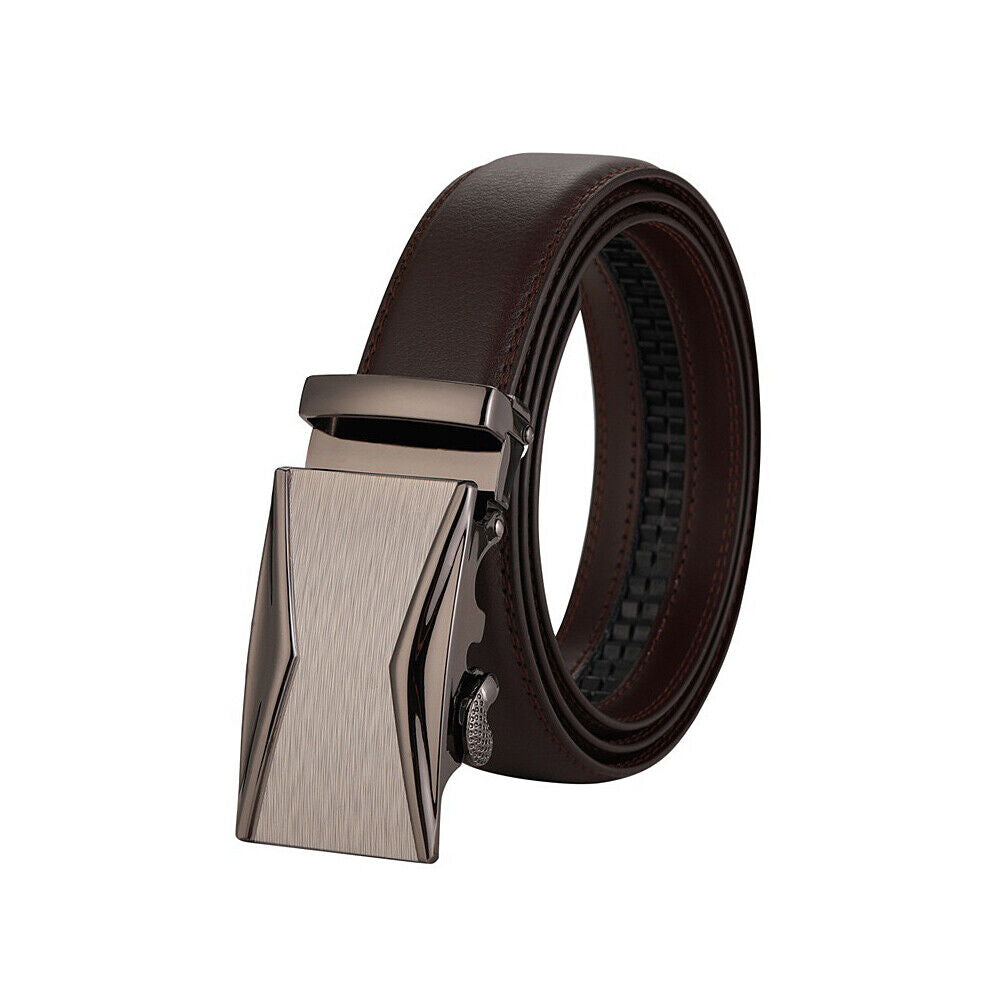 US Mens Belt Genuine Leather Ratchet Dress Belt with Automatic Adjustable Buckle