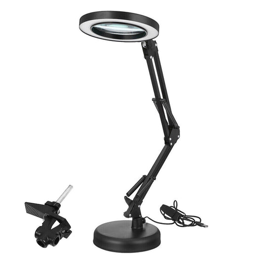 US 1-2 Pcs 10X Magnifying LED Glass Stand Crafts Welding Base Clamp Close Work