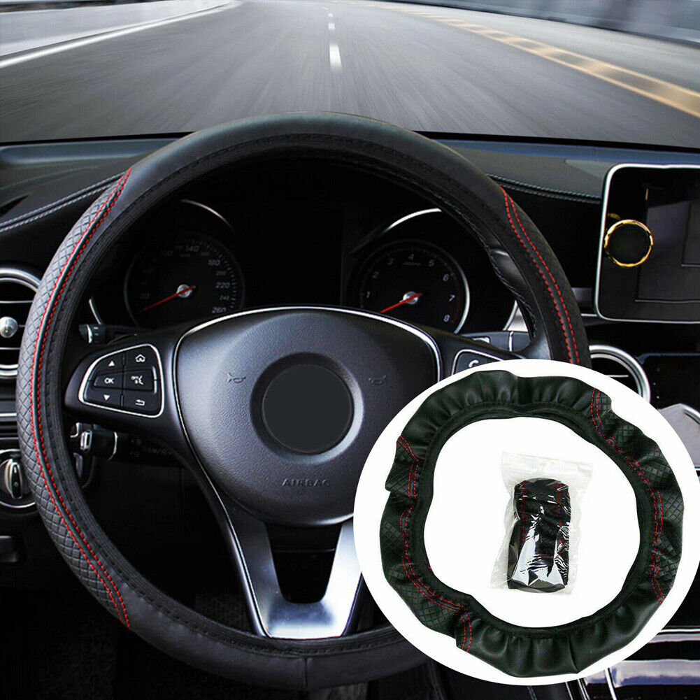 US 2-4Pc Leather Car Steering Wheel Cover 15 Inch 15'' Non-Slip Grip Protector