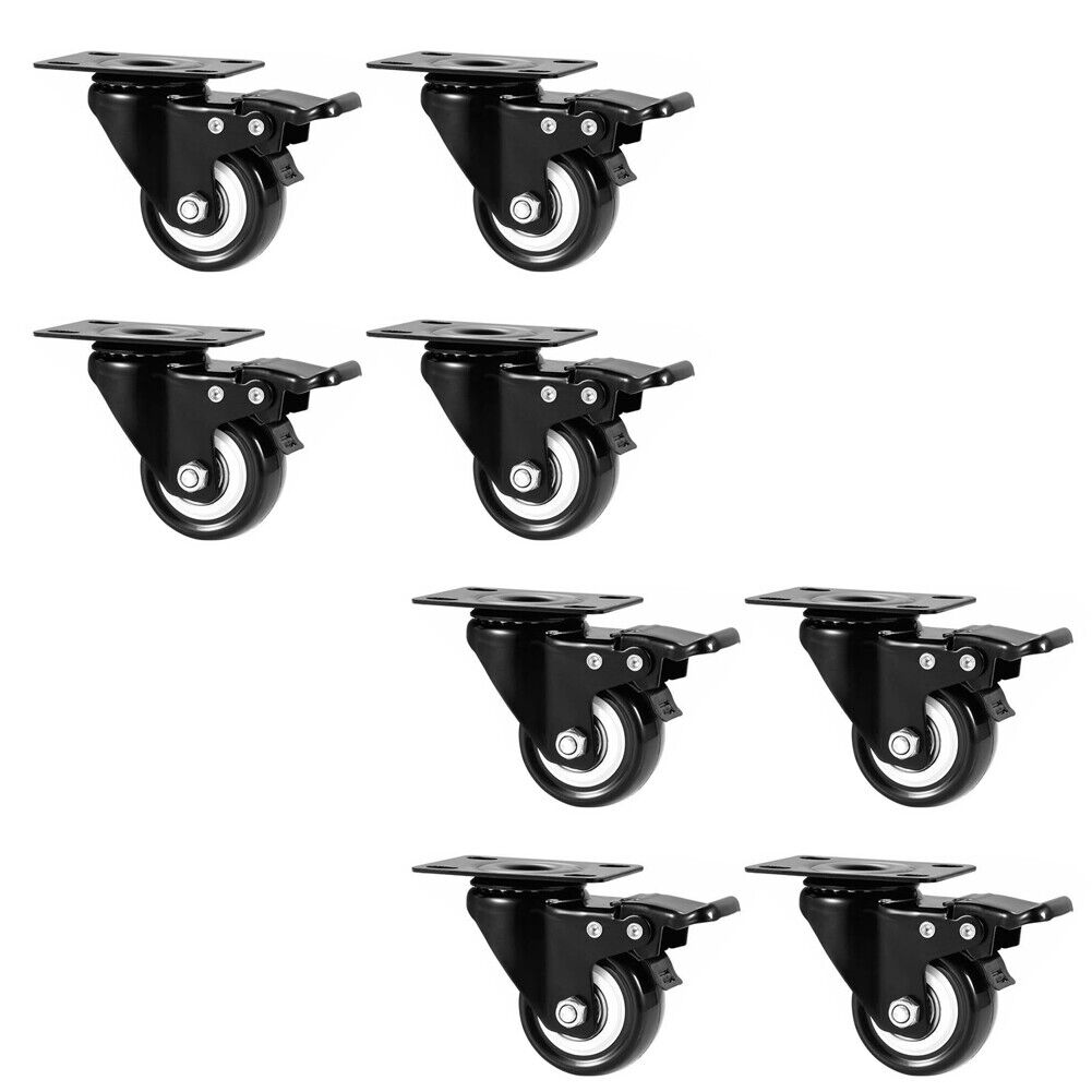 US 4-8Pc Heavy Duty Swivel Casters with Lock Brakes 2" Polyurethane Wheels
