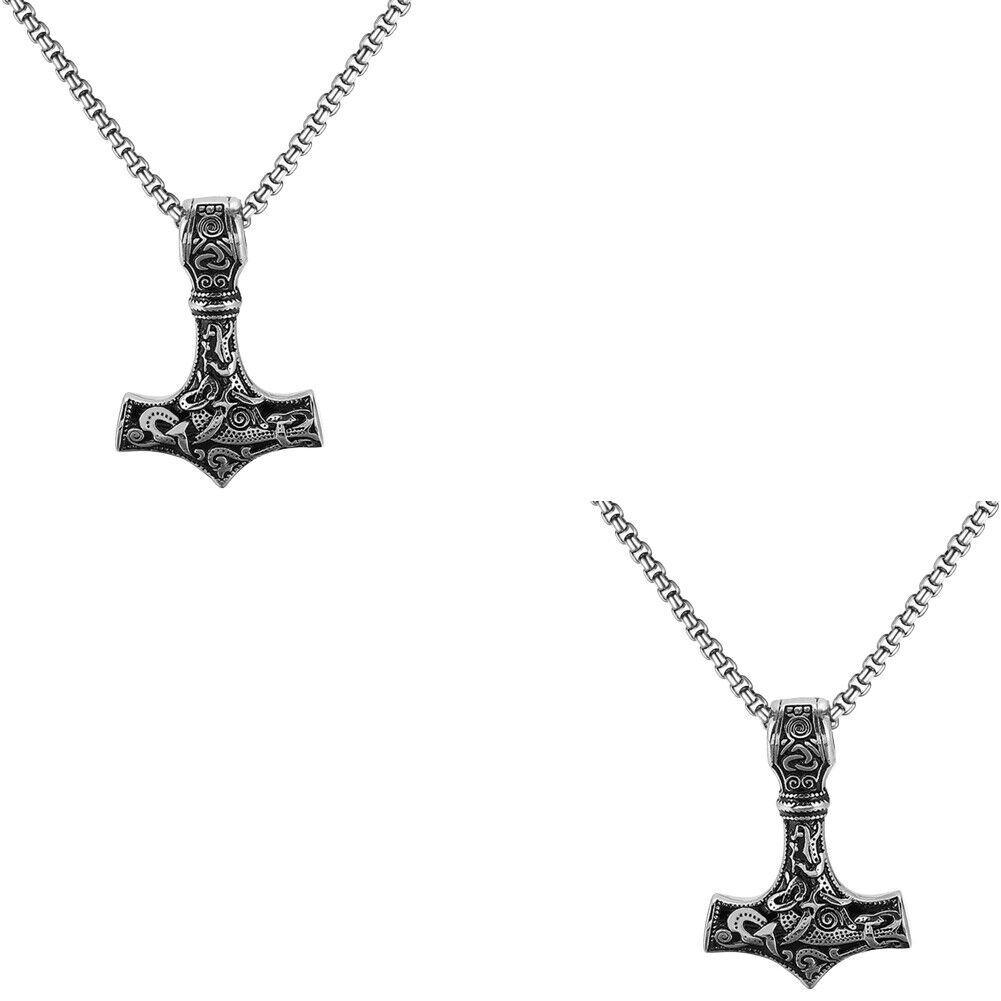 US Men Stainless Steel Norse Viking Thors Hammer Mjolnir Pendant Necklace