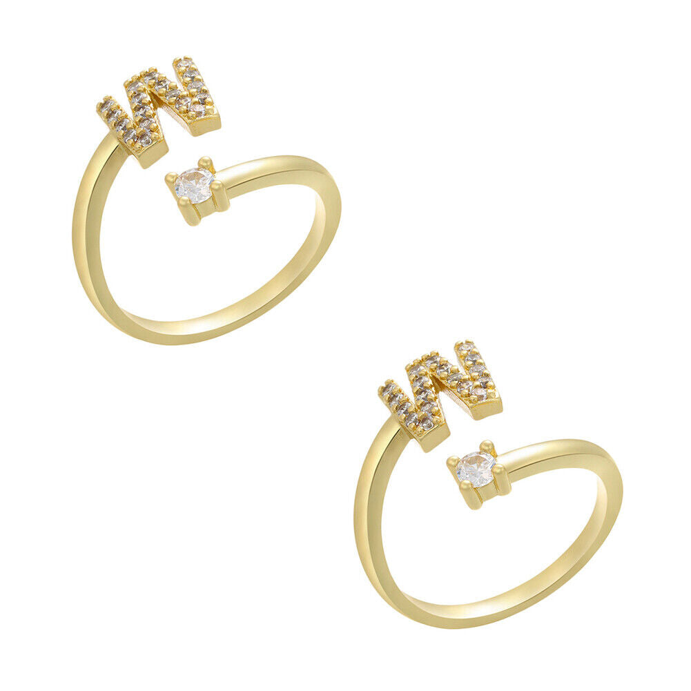 US Charm Initial Letter Ring Alphabet A-Z Gold Silver Adjustable Open Bands Ring
