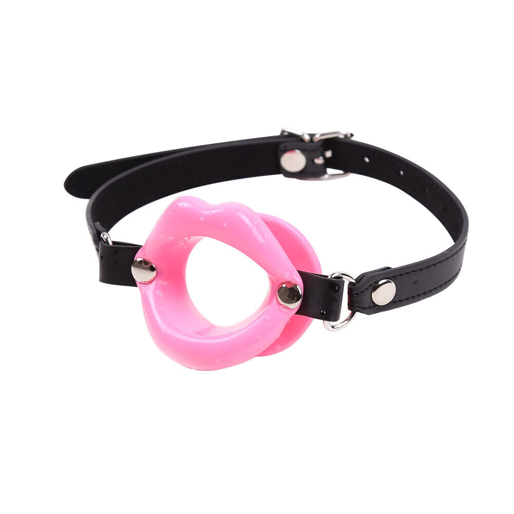 US Lips Shaped Opening O Ring Mouth Gag Silicone Buckle Leather Belt Strap BDSM