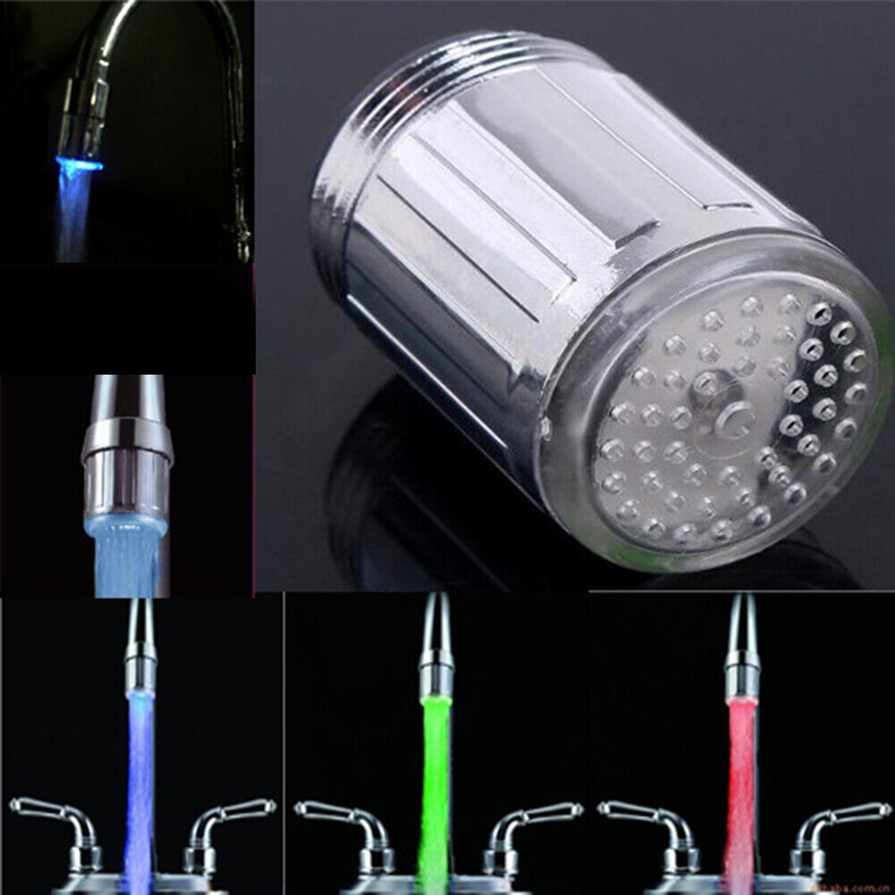 US 2-4 Pc LED Water Stream Faucet 7 Colors Changing Light Shower Spout Sink Tap