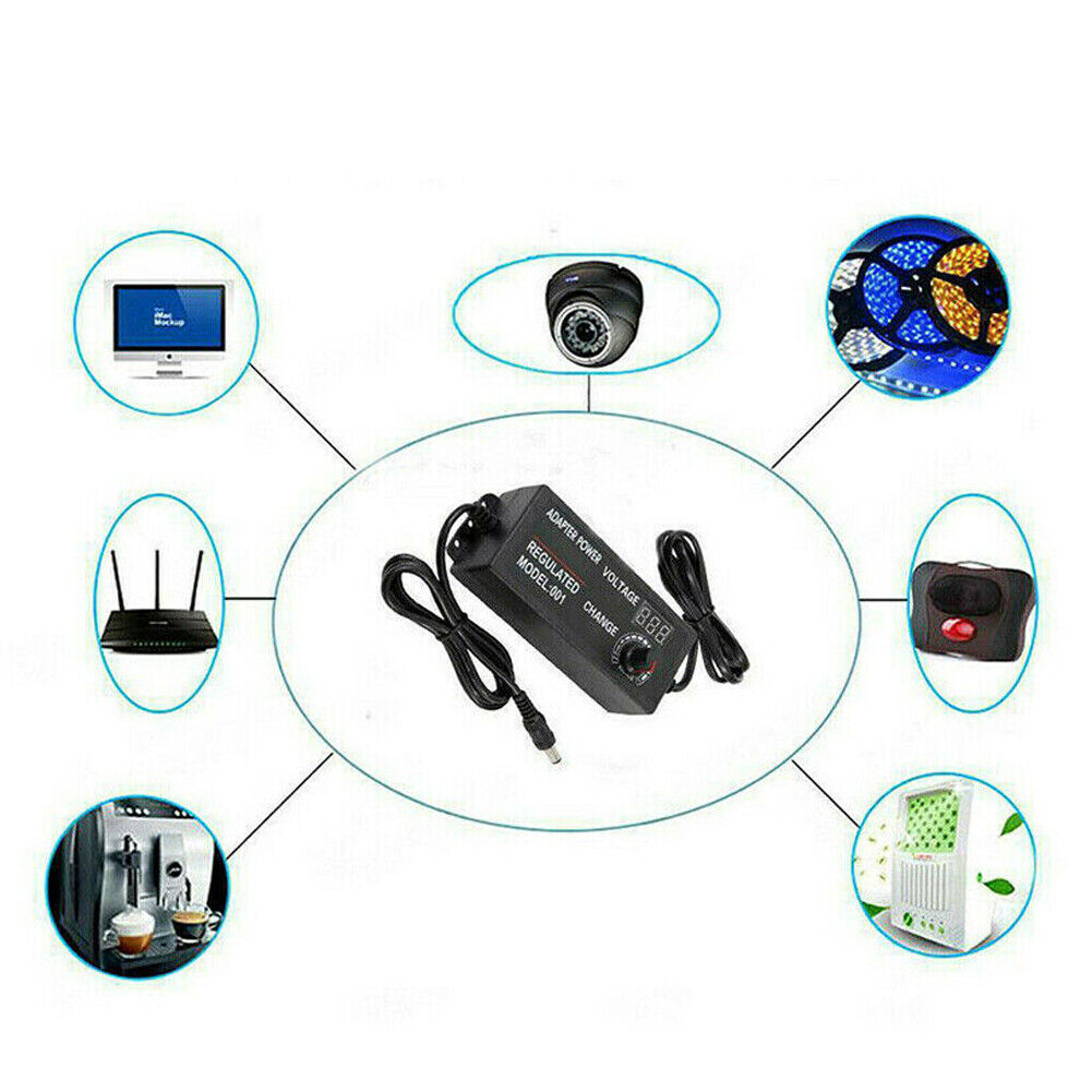 US 1-2 Pcs Universal Adjustable AC DC Supply Adapter Charger LED 3V-24V Display