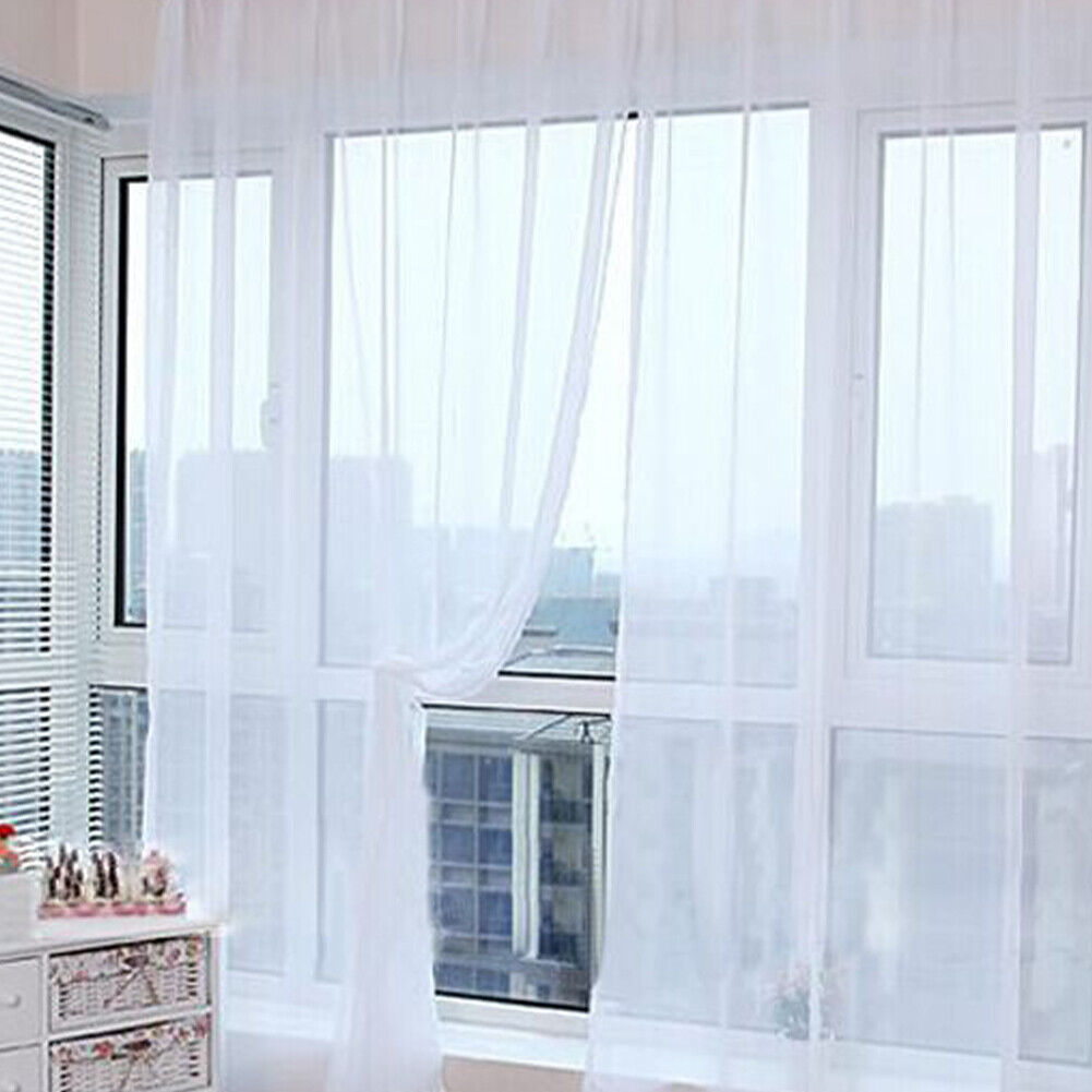 US 4Pc Panels Sheer Window Curtains Drapes Set 84" Long Rod Pocket Solid