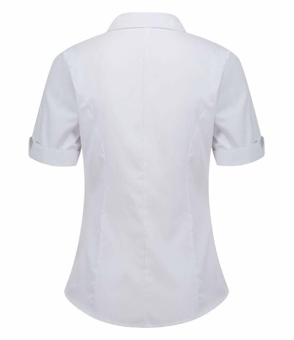 Women's Cotton Basic Button Down Shirt Tailored Short Sleeve Blouse