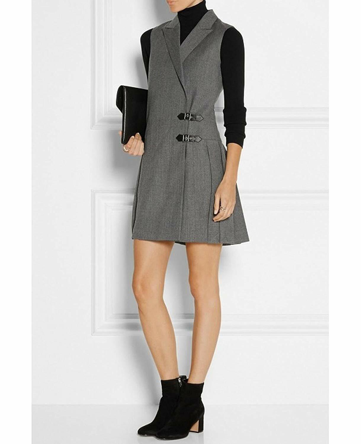 MFrannie Womens Tweed Notched Lapels Two Buckle Longline Autumn Suit Vest