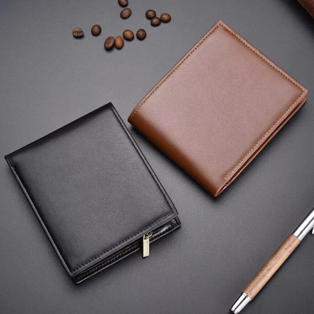 US1-2Pc Men's Bifold Leather Wallet With ID Window Credit Card Holder Slim Purse