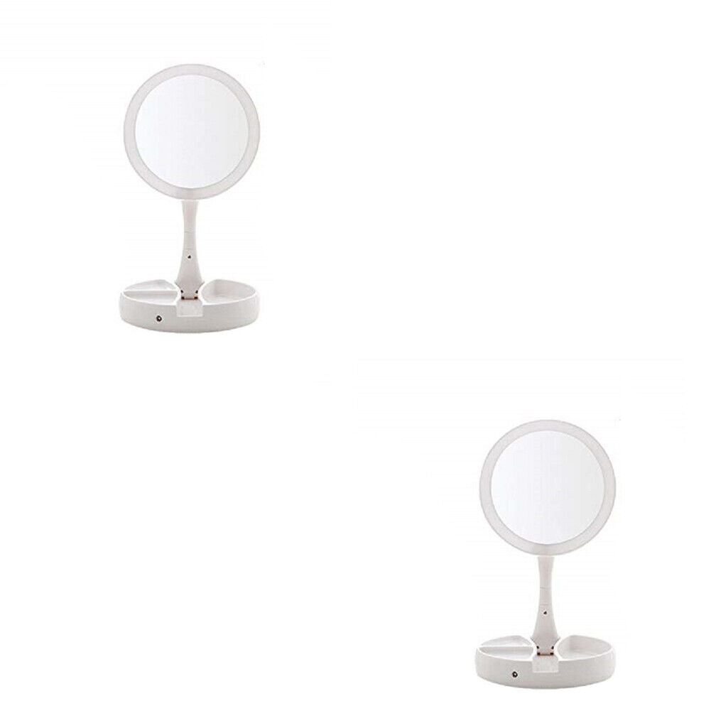 US 1-2 Pc Double Sided Magnifying LED Vanity Mirror Height Adjustable Foldable