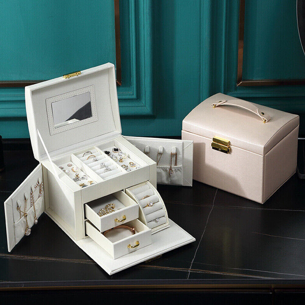 US Large Box Layers Jewelry Organizer Case Portable Travel Lockable Gift Fashion