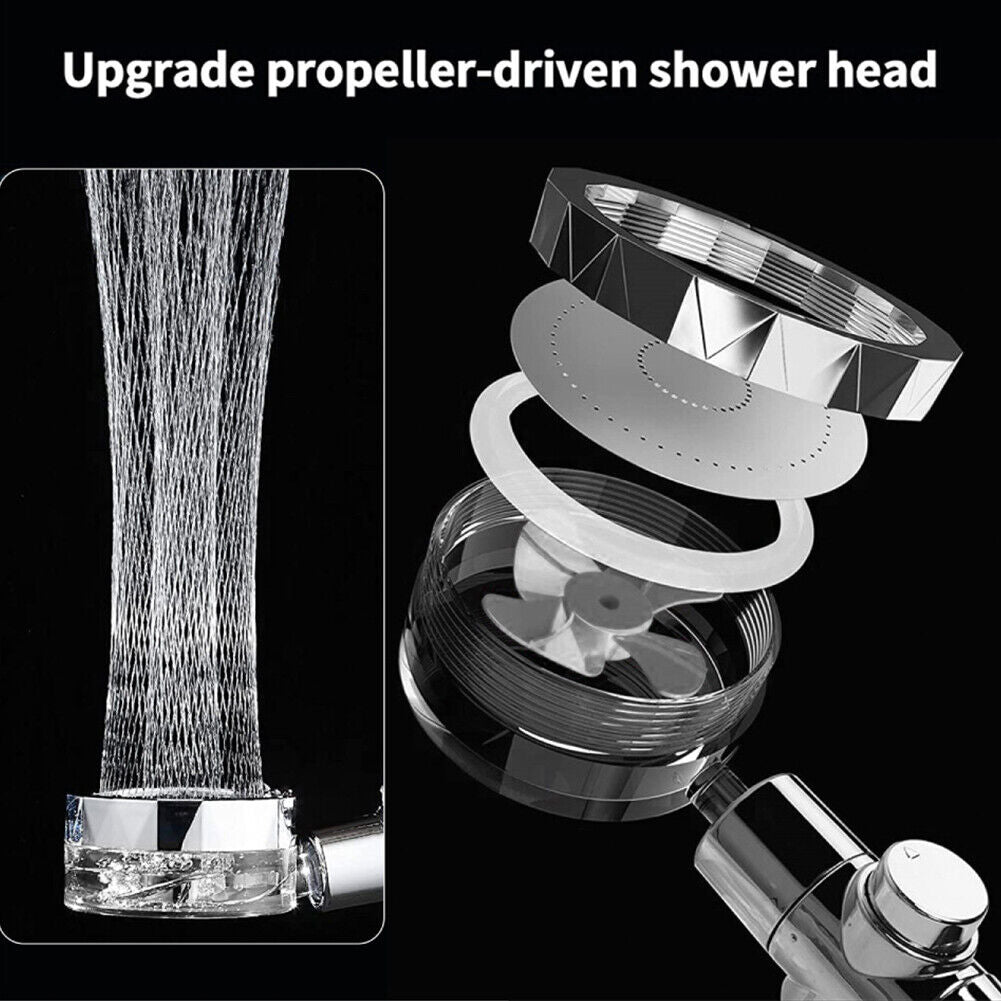US Water Saving Flow 360 Spinning High Pressure Nozzle Shower Head w/ Turbo Fan
