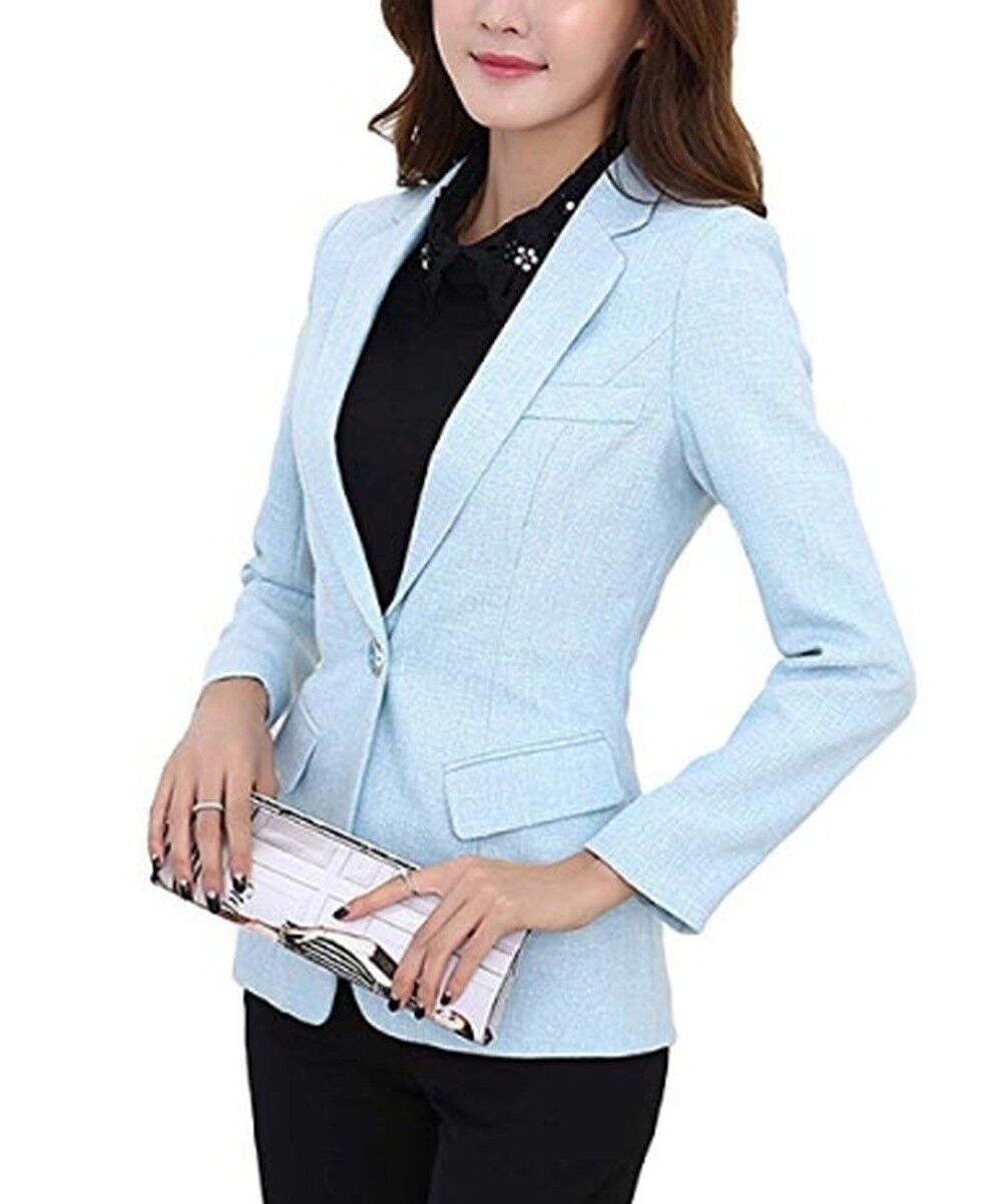 MFrannie Womens Cotton & Linen Tweed Blazer One Button Office Work Jacket