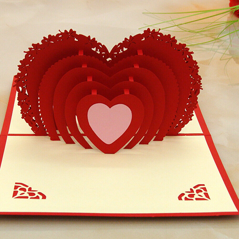 US 1-2 Pack 3D Pop Up Greeting Card LOVE Wedding Birthday Valentines Anniversary