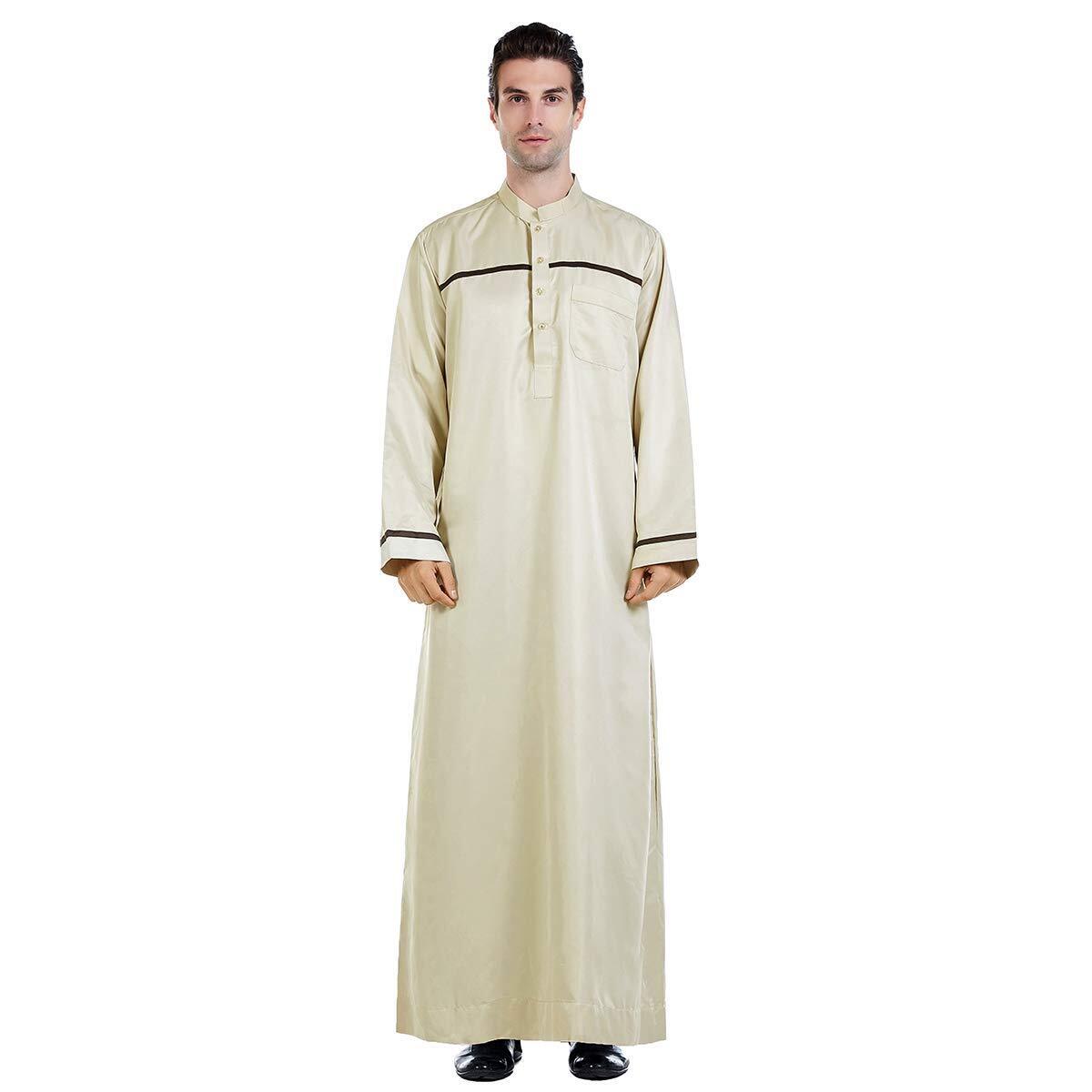 Men Long Sleeve Solid Color Stand Collar Robe with Button and Breast Pocket