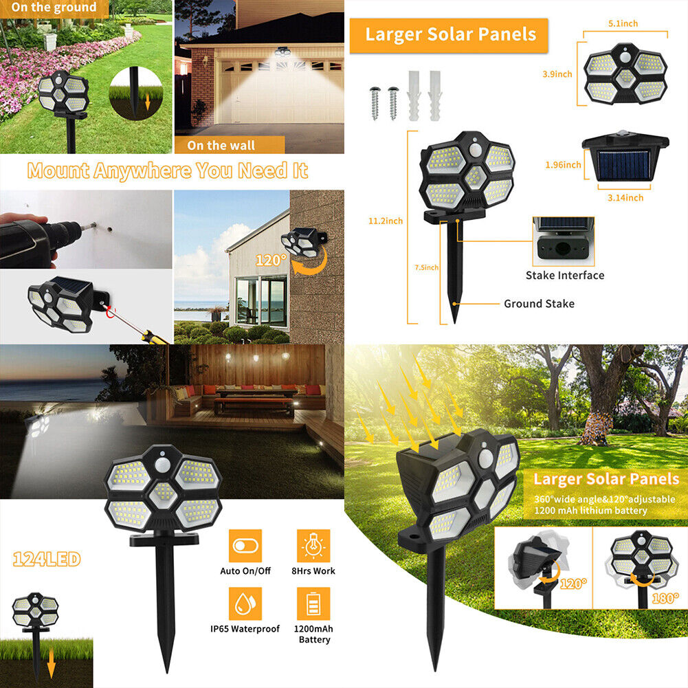 US 1-2 Pcs Solar Panel Spot Light Outdoor Waterproof Garden Landscape Spotlights