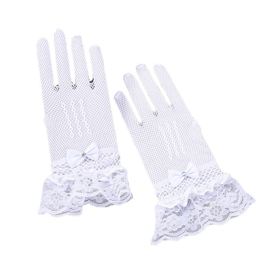 US 1~2 Pairs Ribbon Knot Short Lace Mesh Gloves Prom Bridal Wedding Party Events
