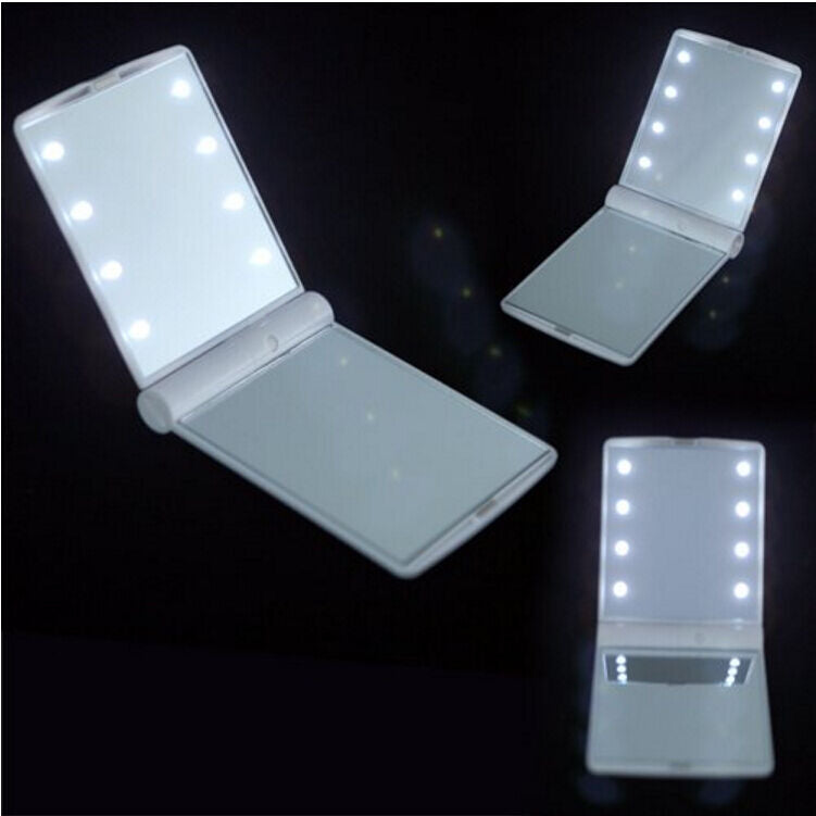 Makeup Cosmetic Folding Portable Compact Pocket Mirror with 8 LED Lights Lamps