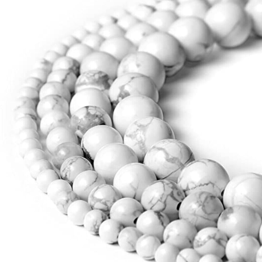US 8mm 15" Strands Natural Polished Howlite Stone Loose Bead For Jewelry Making