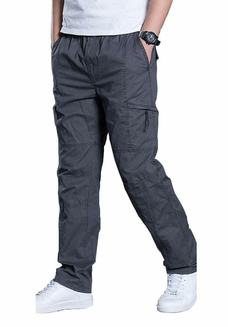 Men's Full Elastic Waist Loose Fit Pants Workwear Pull On Cargo Pants