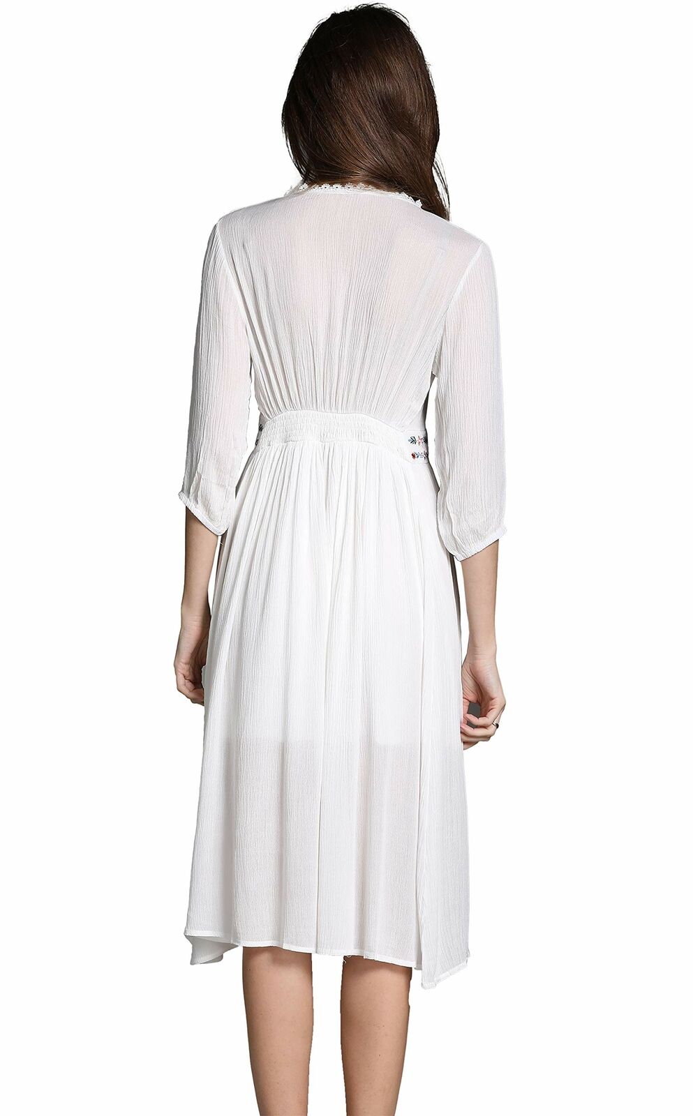 Women's Short Sleeve Mexican Embroidered Floral Pleated A-line Cocktail Dress