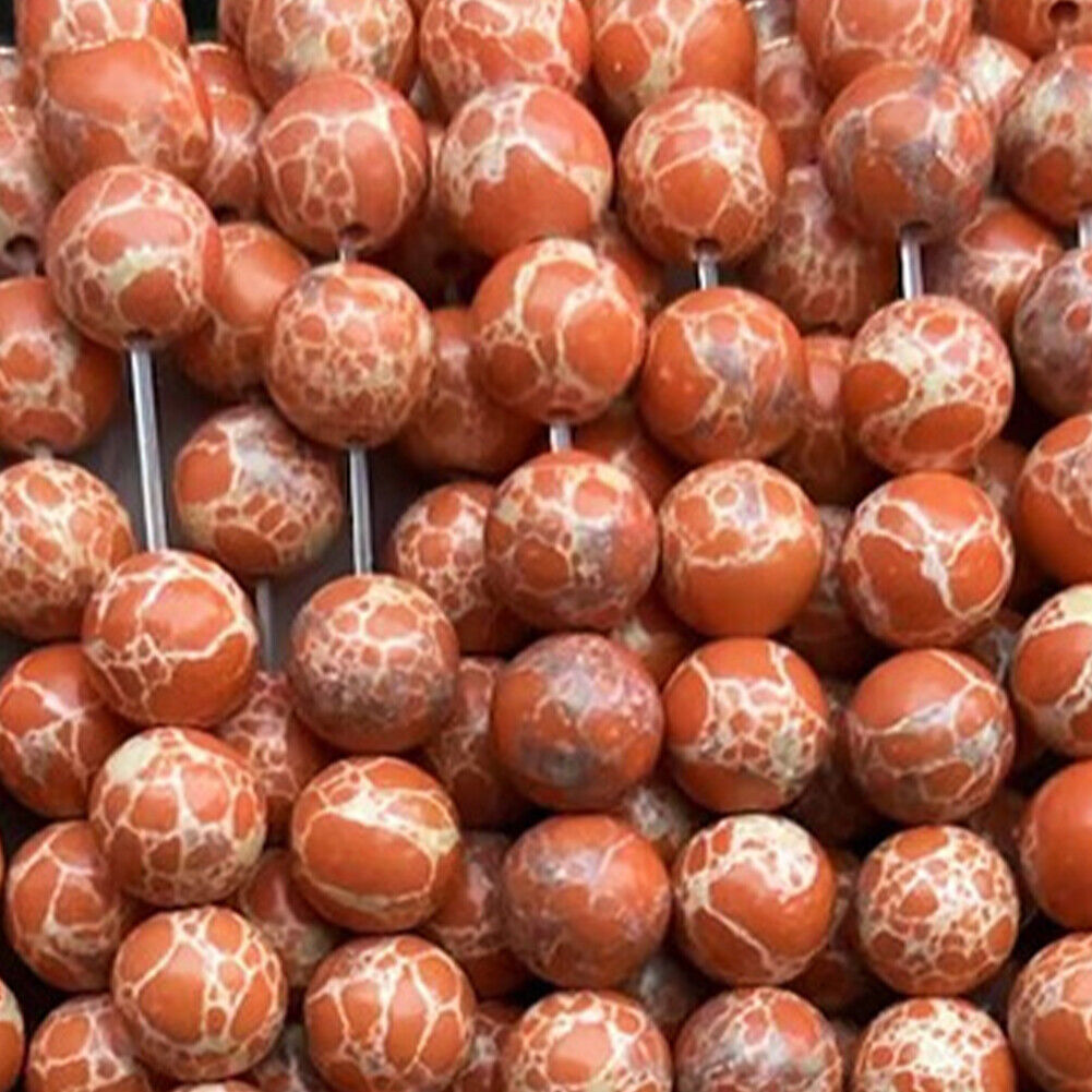 US Red Orange Sea Sediment Imperial Jasper Beads Grade AAA Round Gemstone Loose