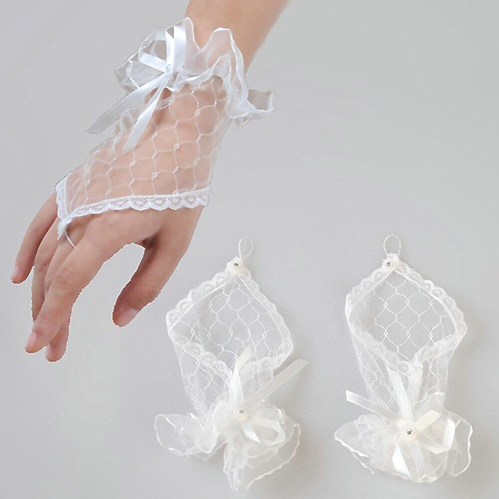 US 1~2Pairs Women Lace Fingerless Costume Gloves Bridal Wedding Party Wrist-long