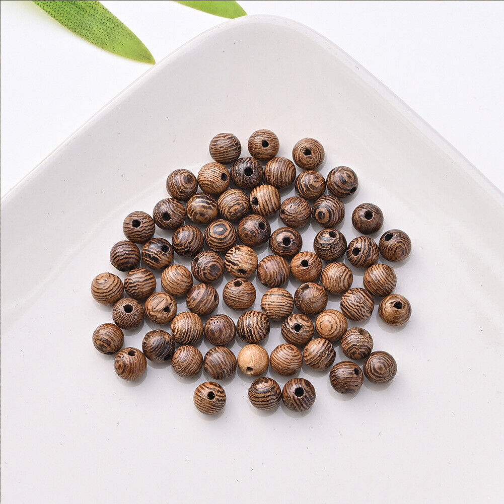 US 1000-2000 Pc 8mm Dark Brown Natural Macrame Round Wooden Beads Jewelry Making