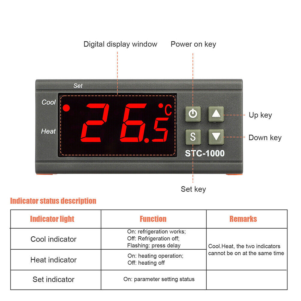 US 1-2 Pack STC-1000 AC 110V Digital Display Temperature Controller Thermostat