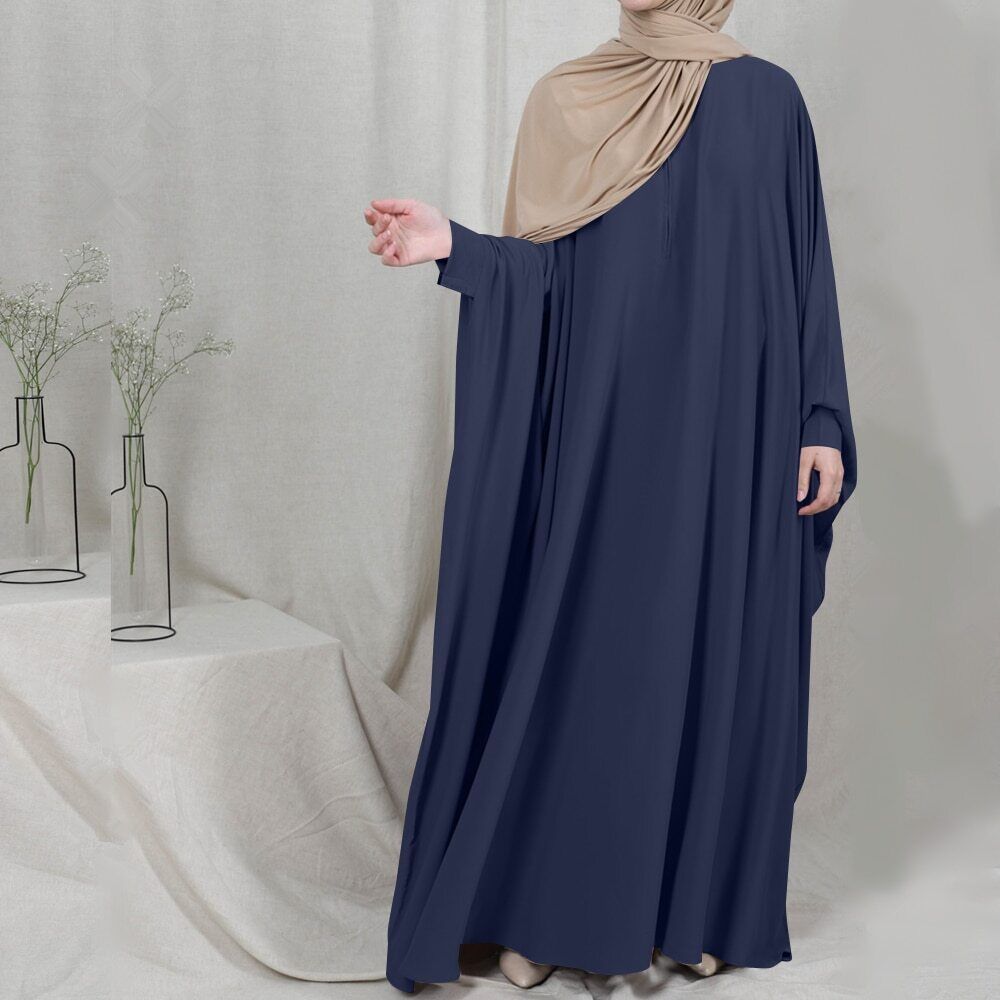 Women Muslim One-Piece Loose Crewneck Long Dress  Plus Thobe with Zipper
