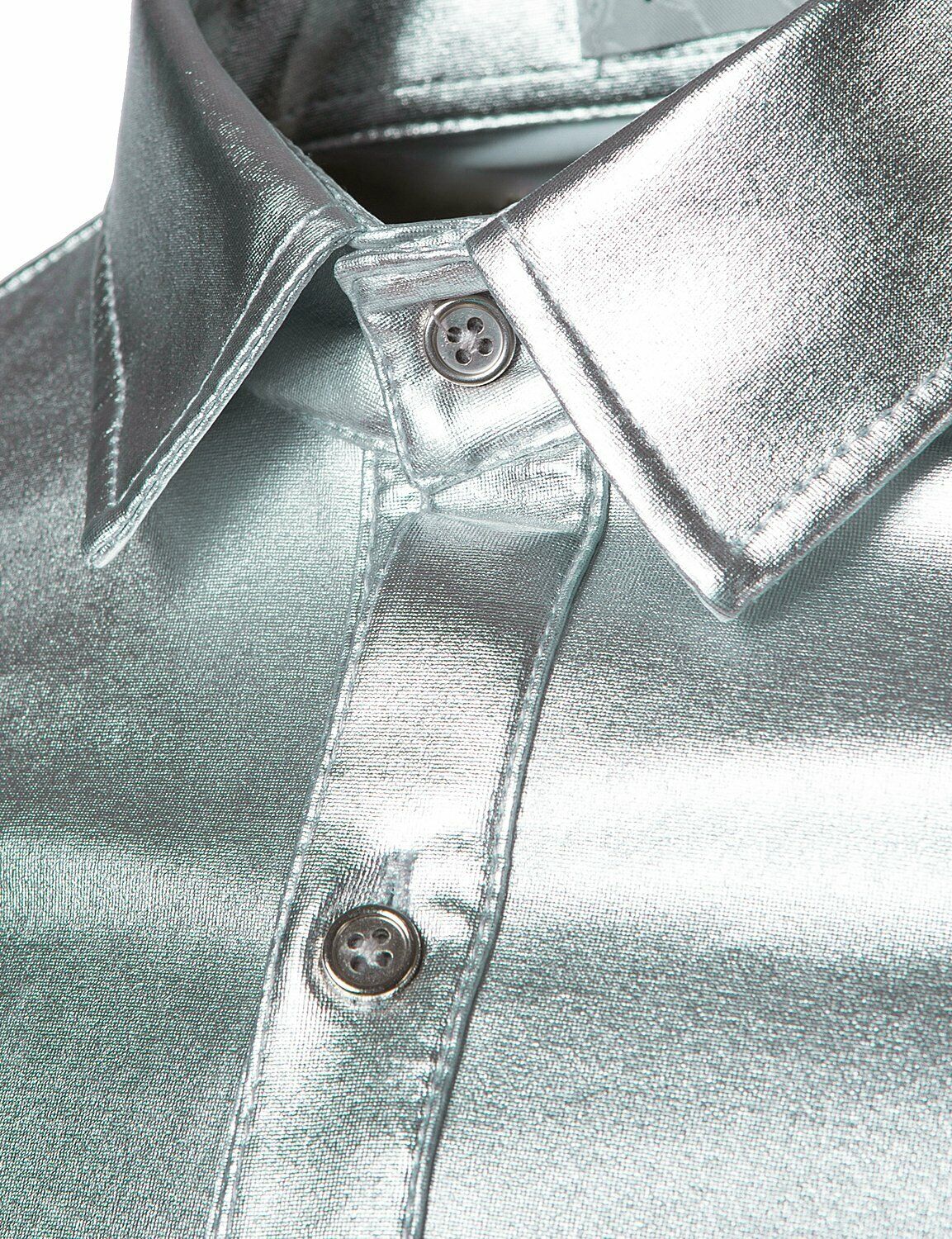 JOGAL Men's Trend Nightclub Styles Metallic Silver Long Sleeve Button Down Shirt